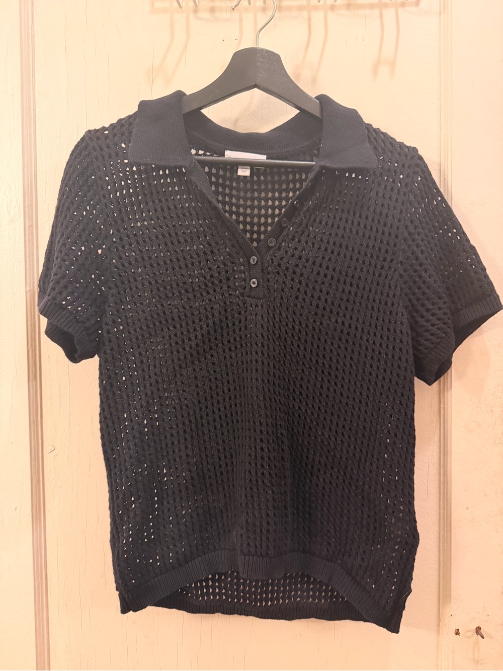 Calvin Klein Jeans Black Open-Knit Polo Top, Women's XL